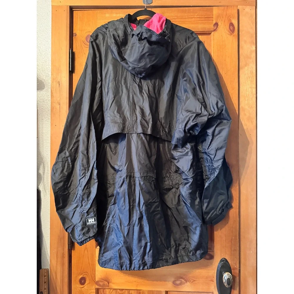 Helly Hansen Packable Rain Jacket XL Black Neon Pink Hooded Windbreaker Gorpcore